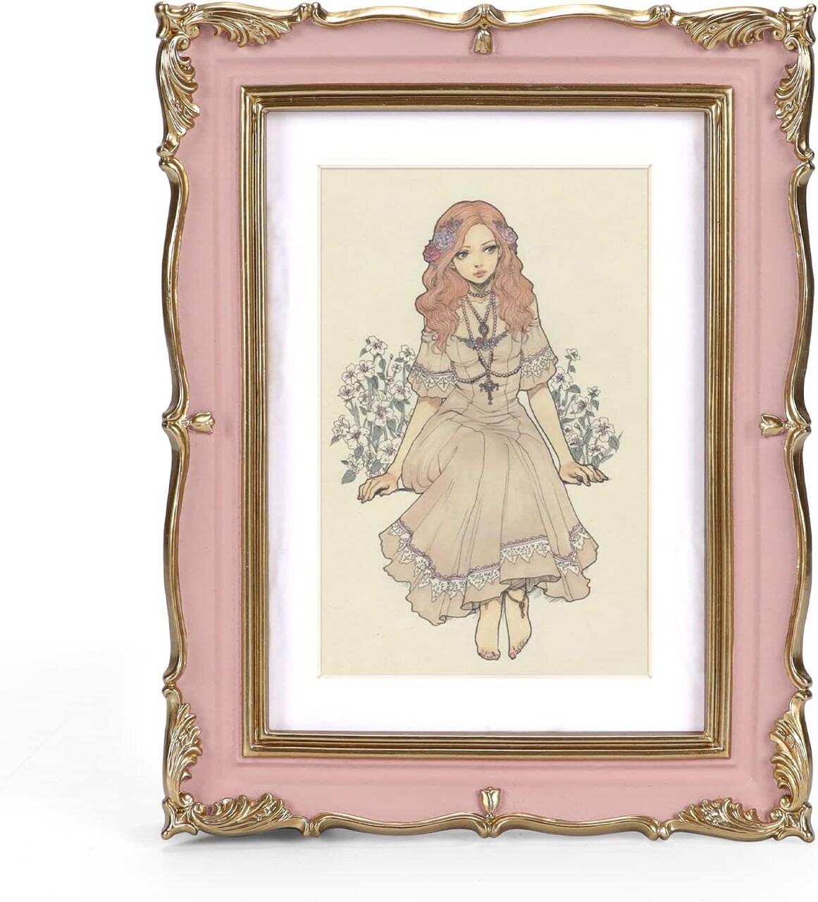 Vintage Picture Frame 5x7 Pink Gold, 5 by 7 Ornate Decorative Antique Frame(Pink Gold)6.9"L x 8.8"W